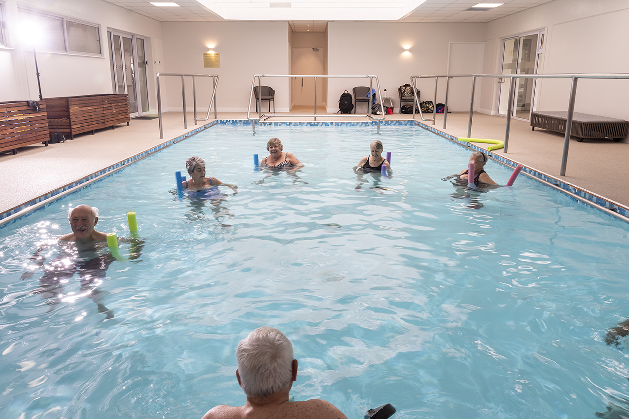 Aqua Therapy group class for the elderly for fall prevention at Fish and Field Biokineticists in Bryanston, Johannesburg.