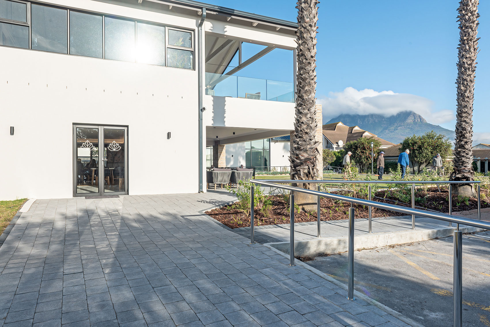Newly renovated wellness center at Woodside Village with view of the mountains